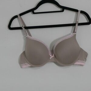 Unbranded Womens T-Shirt Bra 34B/C Taupe Pink Lace Trim Coquette Romantic Girly